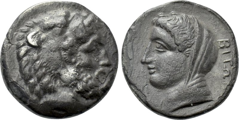 CARIA. Kos. Didrachm (Circa 345-340 BC). 

Obv: Bearded head of Herakles right...