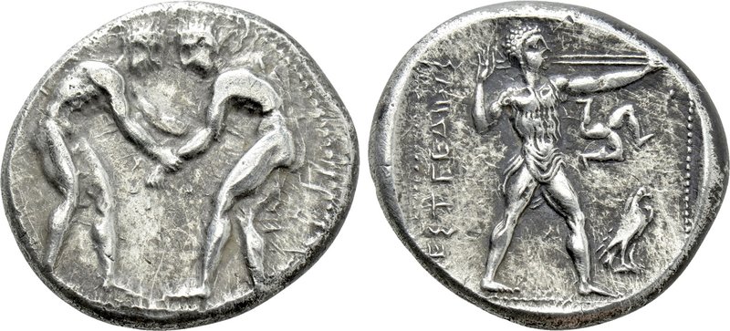 PAMPHYLIA. Aspendos. Stater (Circa 380/75-330/25 BC). 

Obv: Two wrestlers gra...