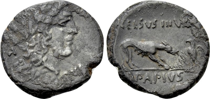 L. PAPIUS CELSUS. Denarius (45 BC). Rome. 

Obv: TRIVMPVS. 
Laureate head of ...