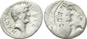MARK ANTONY & OCTAVIAN. Denarius (41 BC). M. Barbatius Pollio, quaestor pro praetore. Ephesus. Obverse brockage.