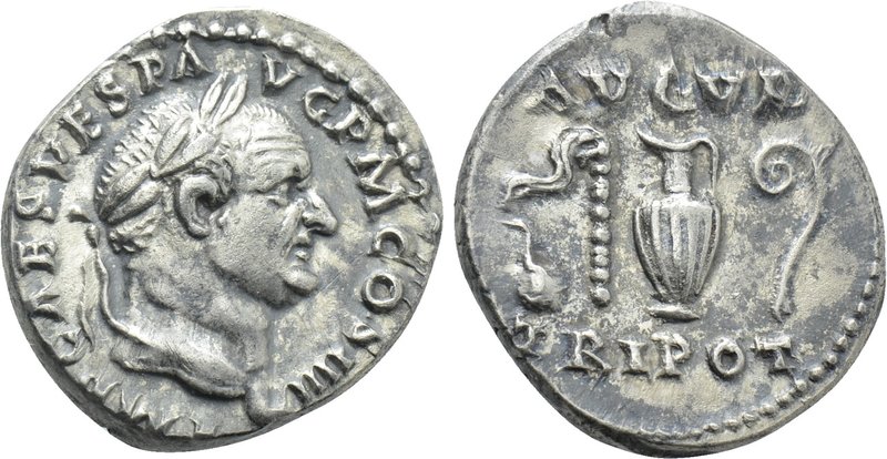 VESPASIAN (69-79). Denarius. Rome. 

Obv: IMP CAES VESP AVG P M COS IIII. 
La...