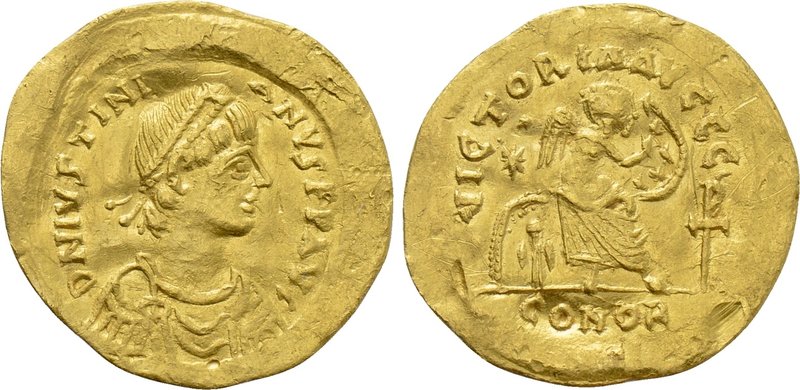 JUSTINIAN I (527-565). GOLD Semissis. Constantinople. 

Obv: D N IVSTINIANVS P...