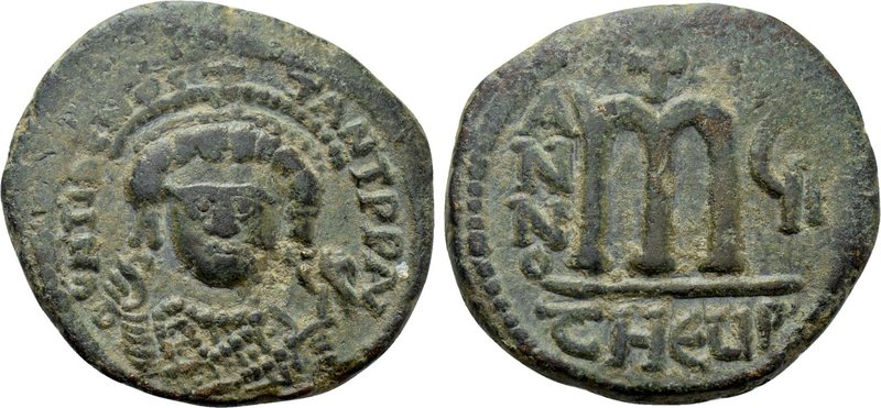 MAURICE TIBERIUS (582-602). Follis. Theoupolis (Antioch). Dated RY 5. 

Obv: C...