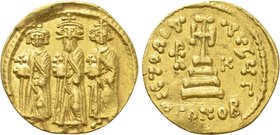 HERACLIUS with HERACLIUS CONSTANTINE and HERACLONAS (610-641). GOLD Solidus. Constantinople.