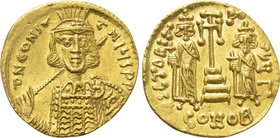 CONSTANTINE IV POGONATUS with HERACLIUS and TIBERIUS (668-685). GOLD Solidus. Constantinople.