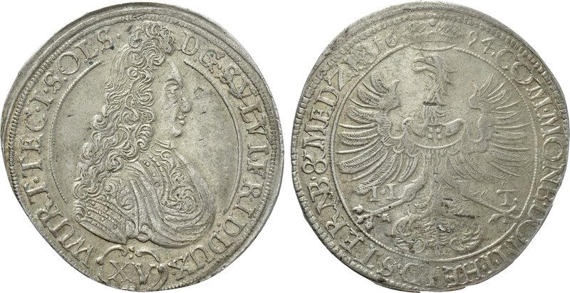 GERMAN STATES. Wurttemberg-Oels. Sylvius Friedrich (1664-1697). Olesnica. 15 Kre...