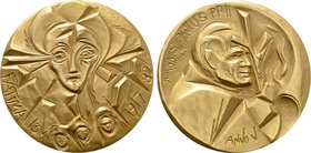 VATICAN CITY. John Paul II (1978-2005). Set of 3 Medals (GOLD; silver; bronze). "65th Anniversary of Our Lady's first appearance at Fatima".