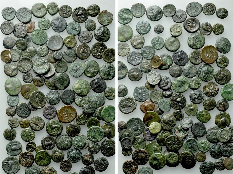 Circa 100 Greek Coins. 

Obv: .
Rev: .

. 

Condition: See picture.

We...