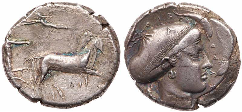Sicily, Syracuse. Second Democracy. Silver Tetradrachm (17.26 g), 466-405 BC. Re...