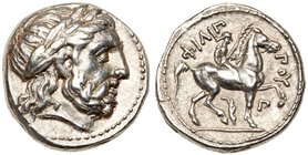 Macedonian Kingdom. Philip II. Silver Tetradrachm (14.38 g), 359-336 BC. Amphipolis, ca. 316-311 BC. Laureate head of Zeus right. Reverse: &Phi;I&Lamb...