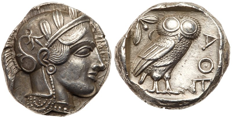 Attica, Athens. Silver Tetradrachm (17.16 g), ca. 440-404 BC. Helmeted head of A...
