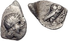 Philistia, Gaza. Silver Drachm (3.75 g), 4th century-333 BC. Imitating Athens. Helmeted head of Athena right, with profile eye. Reverse: A&Theta;E, ow...