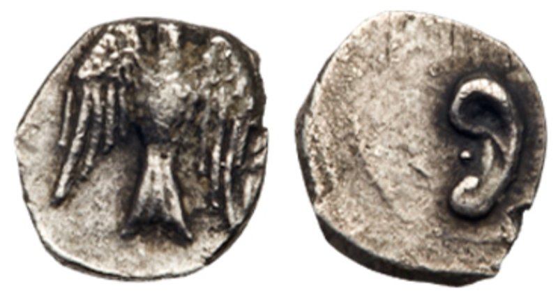 Judaea, Yehud (Judah). Silver 1/2 Gerah (0.27 g), before 333 BCE. Left ear. Reve...