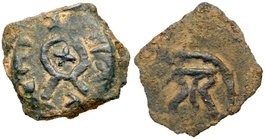 Judaea, Herodian Kingdom. Herod I. &AElig; Prutah (1.85 g), 40 BCE-4 CE. Jerusalem. BACI&Lambda;EOC HP&Omega;&Delta;OY, cross within open diadem. Reve...