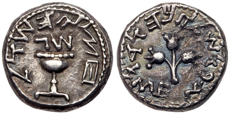 Judaea, The Jewish War. Silver 1/2 Shekel (6.77 g), 66-70 CE. Jerusalem, year 3 ...