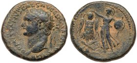Judaea, Roman Judaea. Domitian. &AElig; 24 (11.54 g), AD 81-96. Judaea Capta issue. Caesarea Maritima, ca. AD 83 or later. Laureate head of Domitian l...