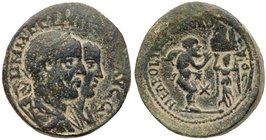 Samaria, City Coinage, Neapolis. Philip I & Philip II. &AElig; 28 (19.65 g), AD 244-249. Jugate busts right of Philip I and Philip II, both laureate, ...
