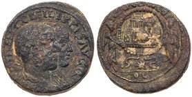 Samaria, City Coinage, Neapolis. Philip I & Philip II. &AElig; 27, AD 244-249. Jugate busts right of Philip I and Philip II, both laureate, draped and...