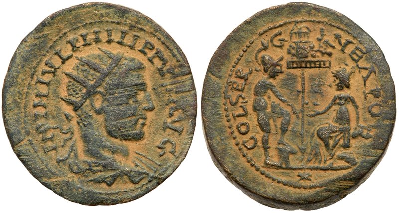 Samaria, City Coinage, Neapolis. Philip II. &AElig; 29 (15.05 g), AD 247-249. Ra...
