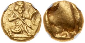 Achaemenid Empire. Ca. 420-375 BC. Gold Daric (8.34 g). Persian king in kneeling-running position r., wearing kidaris (crown) with four kandys (royal ...