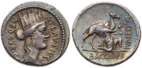 A. Plautius. Silver Denarius (3.80 g), 55 BC. Rome. A PLAVTIVS AED CVR S C, turreted head of Cybele right. Reverse: BACCHIVS in exergue, IVDAEVS to ri...