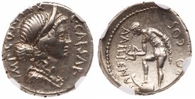 Julius Caesar. Silver Denarius (3.65 g), 43 BC. Sicily (Lylibaion?). A. Allienus, proconsul. C CAESAR IMP COS ITER, diademed and draped bust of Venus ...