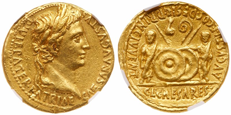 Augustus. Gold Aureus (7.85 g), 27 BC-AD 14. Lugdunum, 2 BC-AD 12. CAESAR AVGVST...