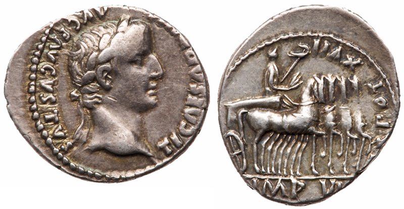 Tiberius. Silver Denarius (3.83 g), AD 14-37. Lugdunum, AD 15/6. TI CAESAR DIVI ...