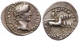Tiberius. Silver Denarius (3.83 g), AD 14-37. Lugdunum, AD 15/6. TI CAESAR DIVI AVG F AVGVSTVS, laureate head of Tiberius right. Reverse: TR POT XVII ...
