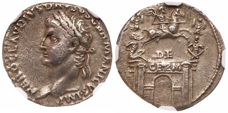 Nero Claudius Drusus. Silver Denarius (3.74 g), died 9 BC. Lugdunum, under Claud...