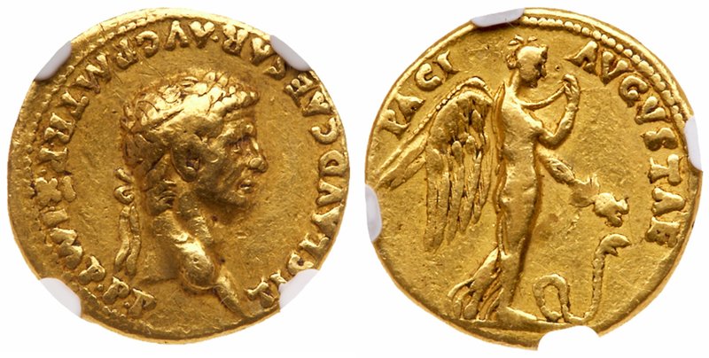 Claudius. Gold Aureus (7.77 g), AD 41-54. Rome, AD 50/1. TI CLAVD CAESAR AVG P M...