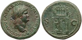 Nero. &AElig; Sestertius (27.76 g), AD 54-68. Lugdunum, AD 65. NERO CLAVD CAESAR AVG GER P M TR P IMP P P, laureate head of Nero right. Reverse: S C a...
