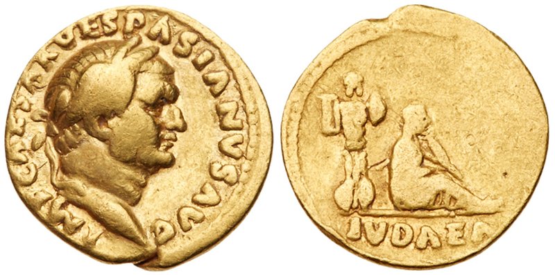 Vespasian. Gold Aureus (6.96 g), AD 69-79. Judaea Capta issue. Rome, AD 69/70. I...