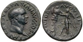 Vespasian. &AElig; As (10.15 g), AD 69-79. Judaea Capta type. Rome, AD 71. IMP CAES VESPASIAN AVG COS III, laureate head of Vespasian right. Reverse: ...