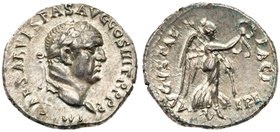 Vespasian. Silver Denarius (3.43 g), AD 69-79. Judaea Capta type. Ephesus, AD 71. IMP CAESAR VESPAS AVG COS III TR P P P, laureate head of Vespasian r...