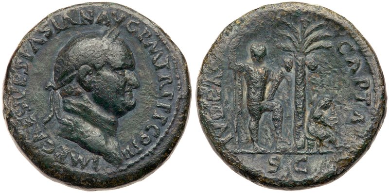 Vespasian. &AElig; Sestertius (25.45 g), AD 69-79. Judaea Capta type. Rome, AD 7...