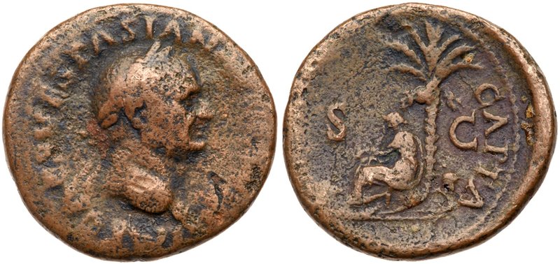 Vespasian. &AElig; As (11.57 g), AD 69-79. Judaea Capta type. Rome, AD 71. IMP C...