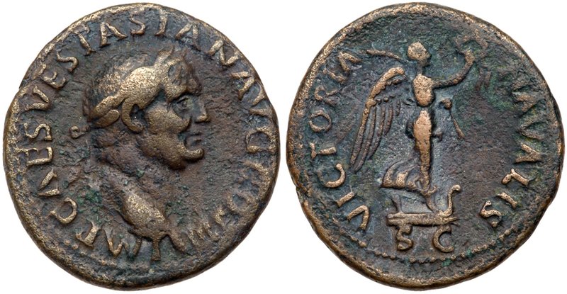 Vespasian. &AElig; As (11.55 g), AD 69-79. Judaea Capta type. Rome, AD 71. IMP C...