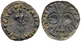 Vespasian. &AElig; Quadrans (2.38 g), AD 69-79. Judaea Capta type. Rome, AD 71. IMP CAES VESPASIAN AVG, trophy. Reverse: PON M TR P P P COS III, S C a...