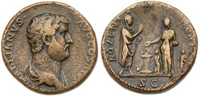 Hadrian. &AElig; Sestertius (24.19 g), AD 117-138. Rome, ca. AD 134-138. HADRIANVS AVG COS III P P, bare-headed and draped bust of Hadrian right. Reve...