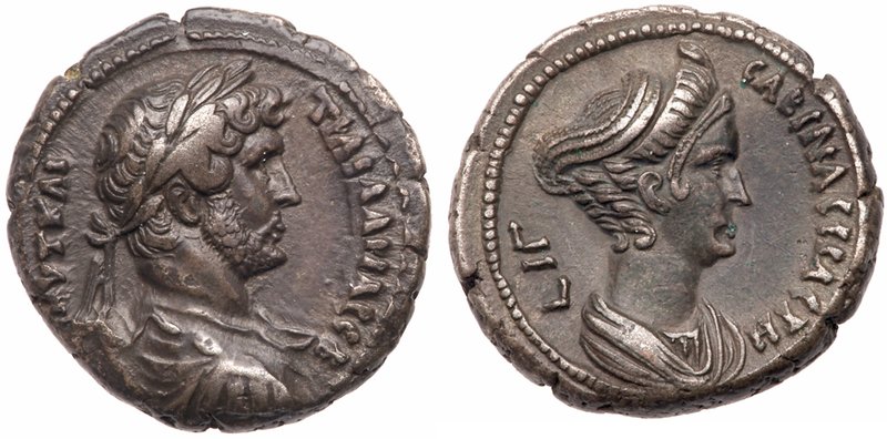 Hadrian, with Sabina. BI Tetradrachm (13.32 g), AD 117-138. Struck in Alexandria...