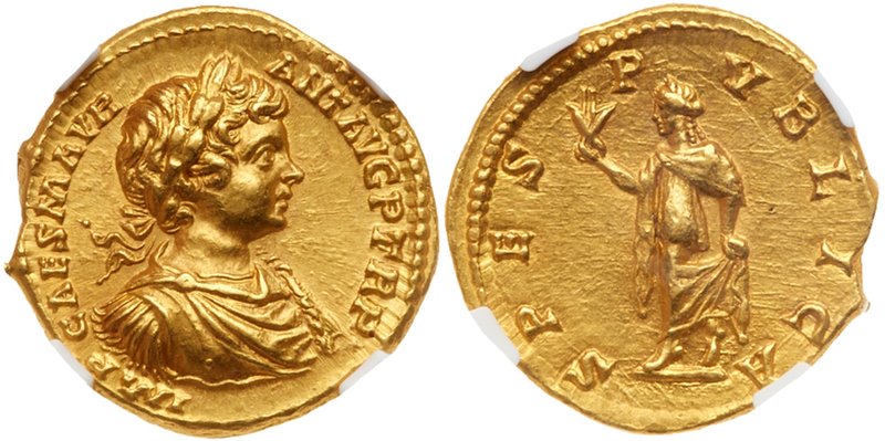 Caracalla. Gold Aureus (7.27 g). Mint of Rome, struck AD 198. IMP CAES M AVR ANT...