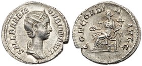 Orbiana. Silver Denarius (2.63 g), Augusta, AD 225-227. Rome, under Severus Alexander, AD 225. SALL BARBIA ORBIANA AVG, diademed and draped bust of Or...