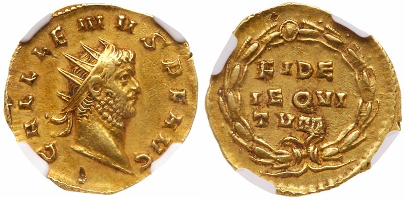 Gallienus, Gold Aureus (4.32 g.) AD 253-268. Mint of Rome, AD 262. GALLIENVS P F...