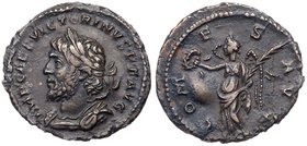 Victorinus. &AElig; Denarius (2.71 g), Romano-Gallic Emperor, AD 269-271. Colonia Agrippinensis. IMP CAES VICTORINVS P F AVG, laureate and cuirassed b...