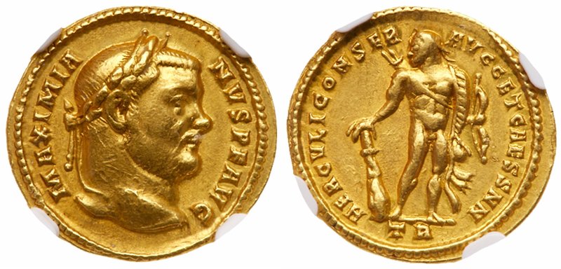 Maximianus. Gold Aureus (5.35 g), first reign, AD 286-305. Treveri, AD 303. MAXI...