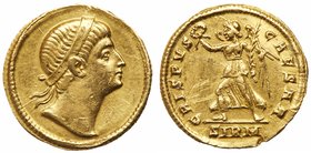 Crispus. Gold Solidus (4.37 g), Caesar, AD 317-326. Sirmium, AD 325/6. Diademed head of Crispus right, gazing upward. Reverse: CRISPVS CAESAR, Victory...