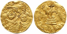 Heraclius. Gold 'Solidus' (1.87 g), 610-641. Contemporary imitation. Copying Constantinople. Degraded legend, crowned and draped busts of Heraclius, o...