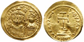 Heraclius. Gold 'Solidus' (1.94 g), 610-641. Contemporary imitation. Copying Constantinople. Degraded legend, crowned and draped busts of Heraclius, o...