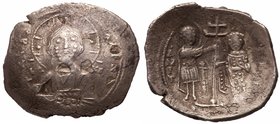 Alexius I Comnenus. Silver Aspron Trachy (3.78 g), 1081-1118. Thessalonica, pre-reform coinage, 1081-1092. Bust of Christ, nimbate, facing, raising ha...